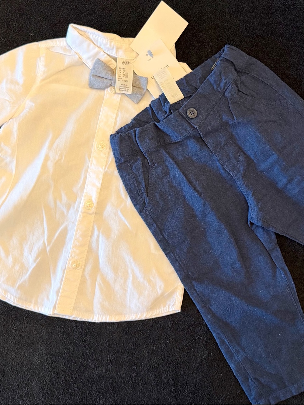 H&M Toddler Boys Linen Blend 2pc Set 12M Navy/White